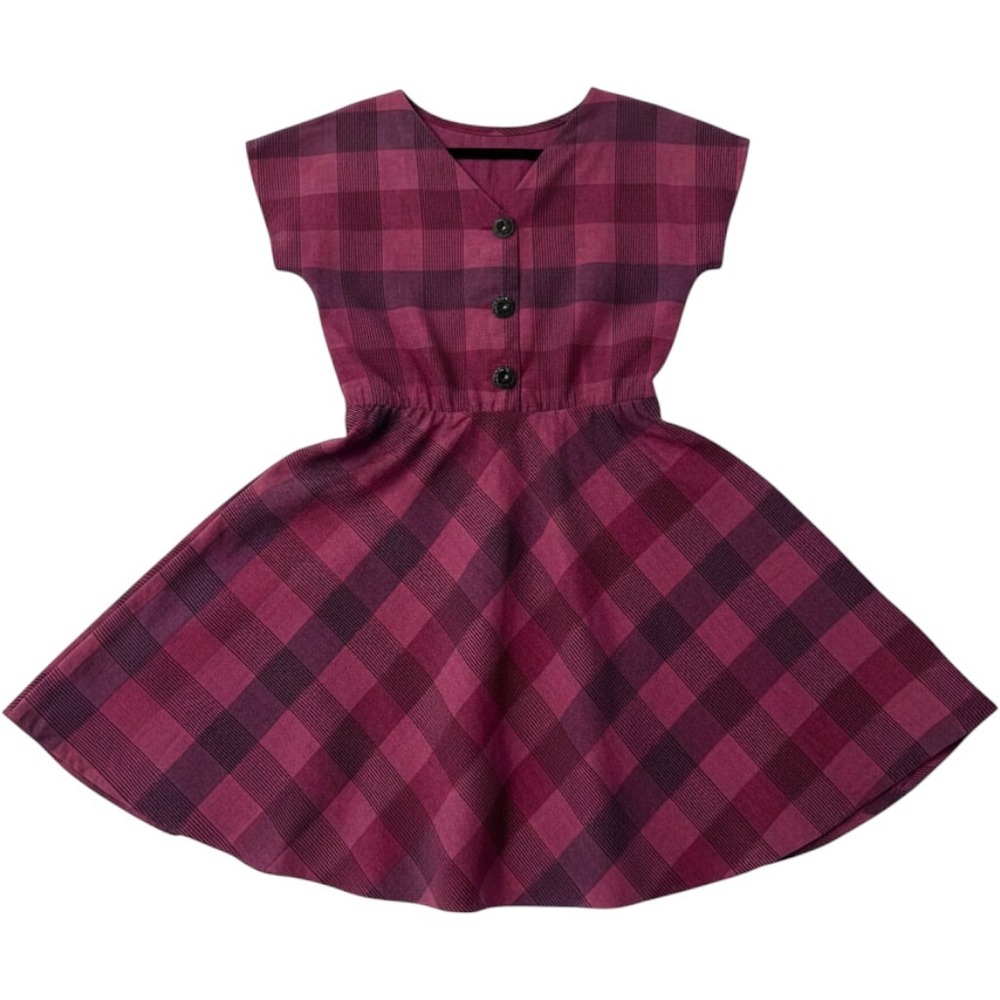 Handmade Purple Plaid Fit and Flare Dress Vintage 1950s Buttons Size M